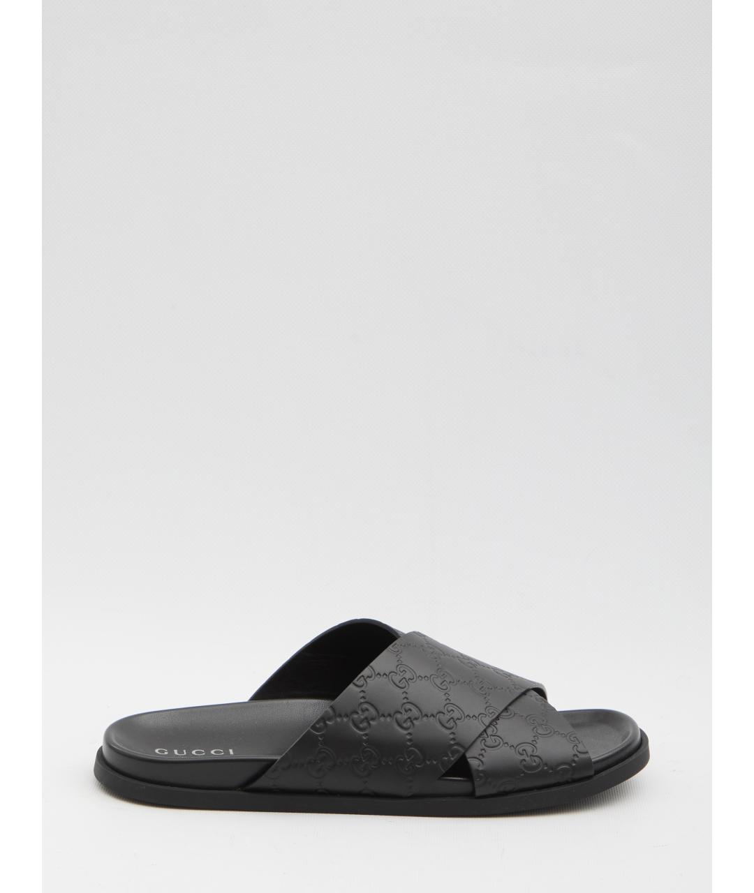 GUCCI Черные кожаные шлепанцы, фото 3