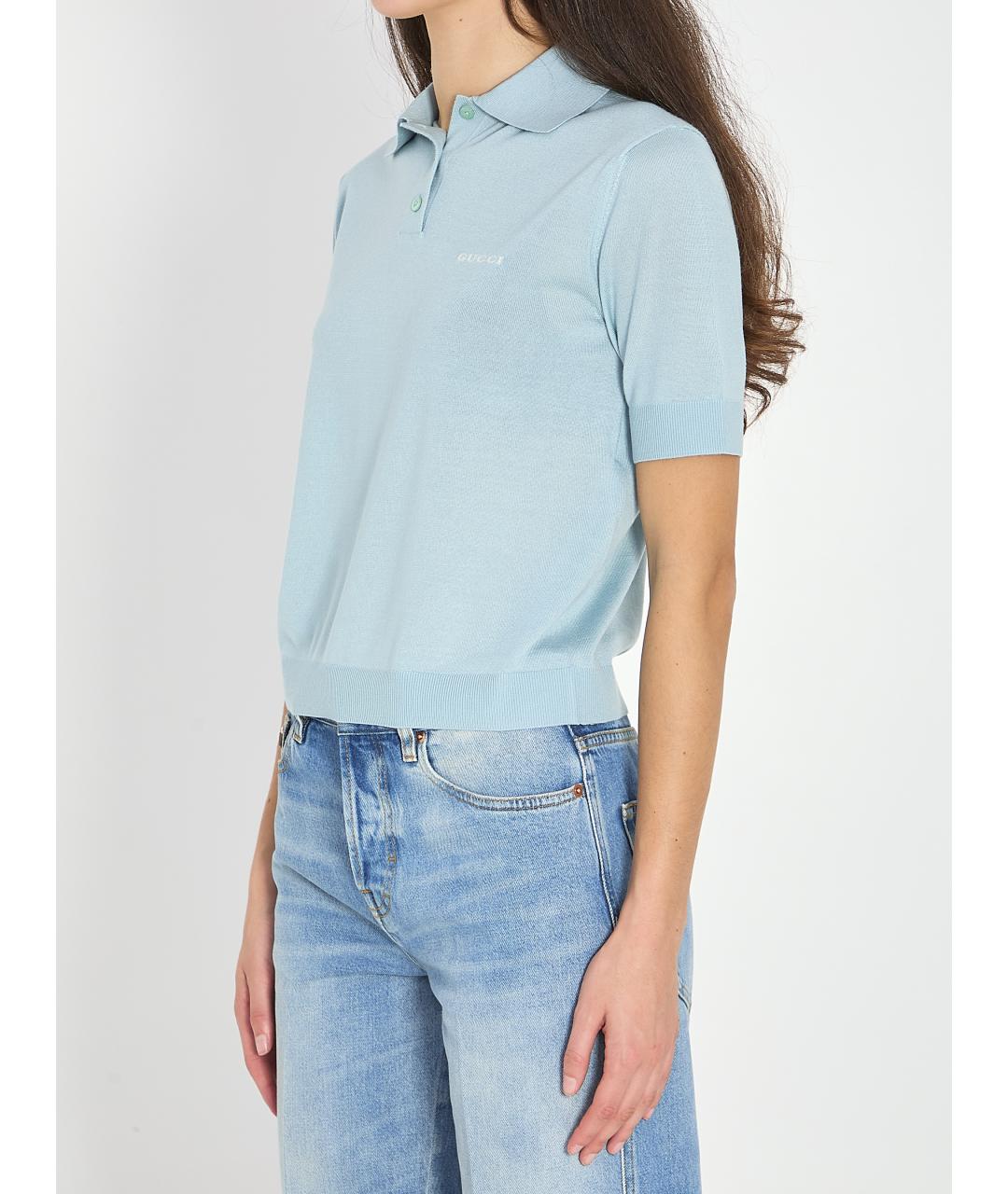 GUCCI Голубая кашемировая футболка, фото 2