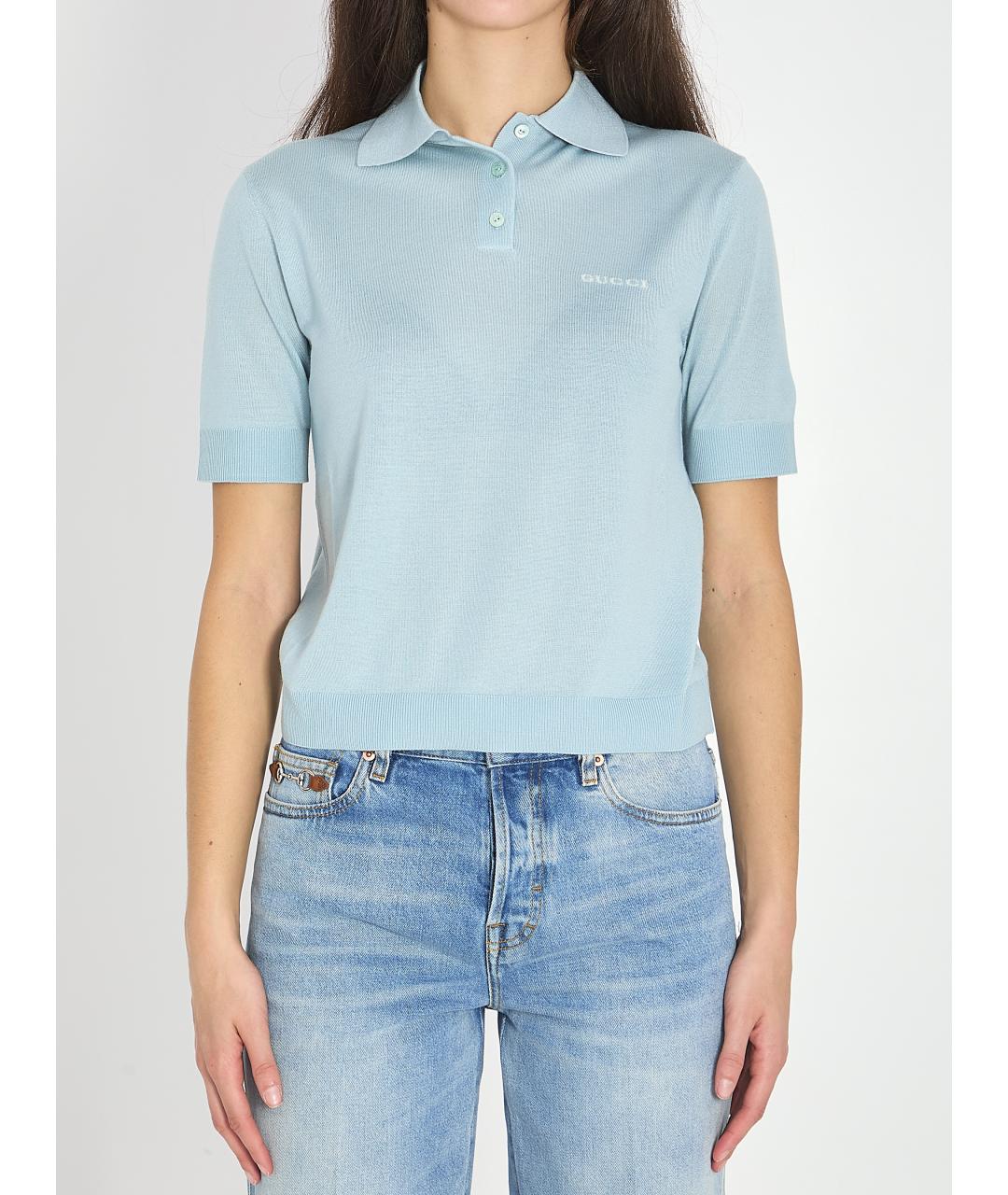 GUCCI Голубая кашемировая футболка, фото 3