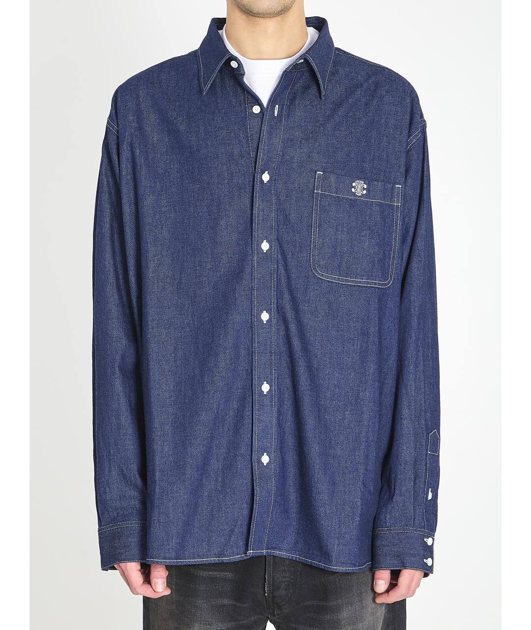 CELINE Синяя хлопковая кэжуал рубашка, фото 4