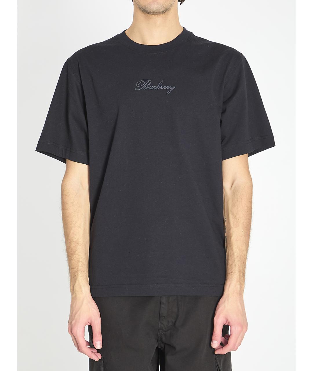 BURBERRY Черная хлопковая футболка, фото 3