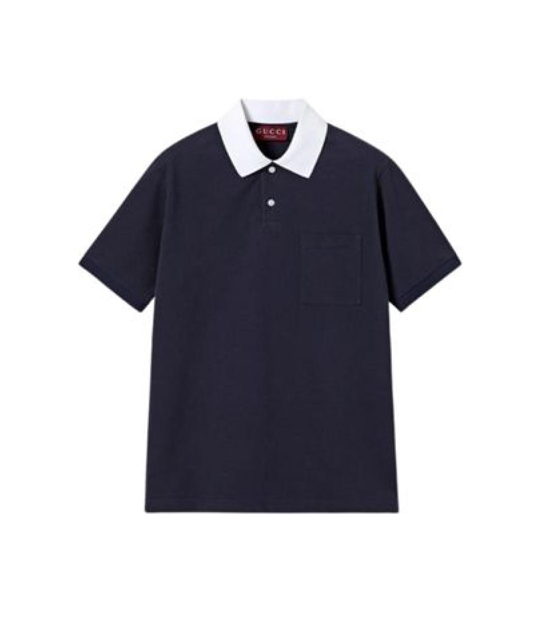 GUCCI Синее хлопковое поло с коротким рукавом, фото 1