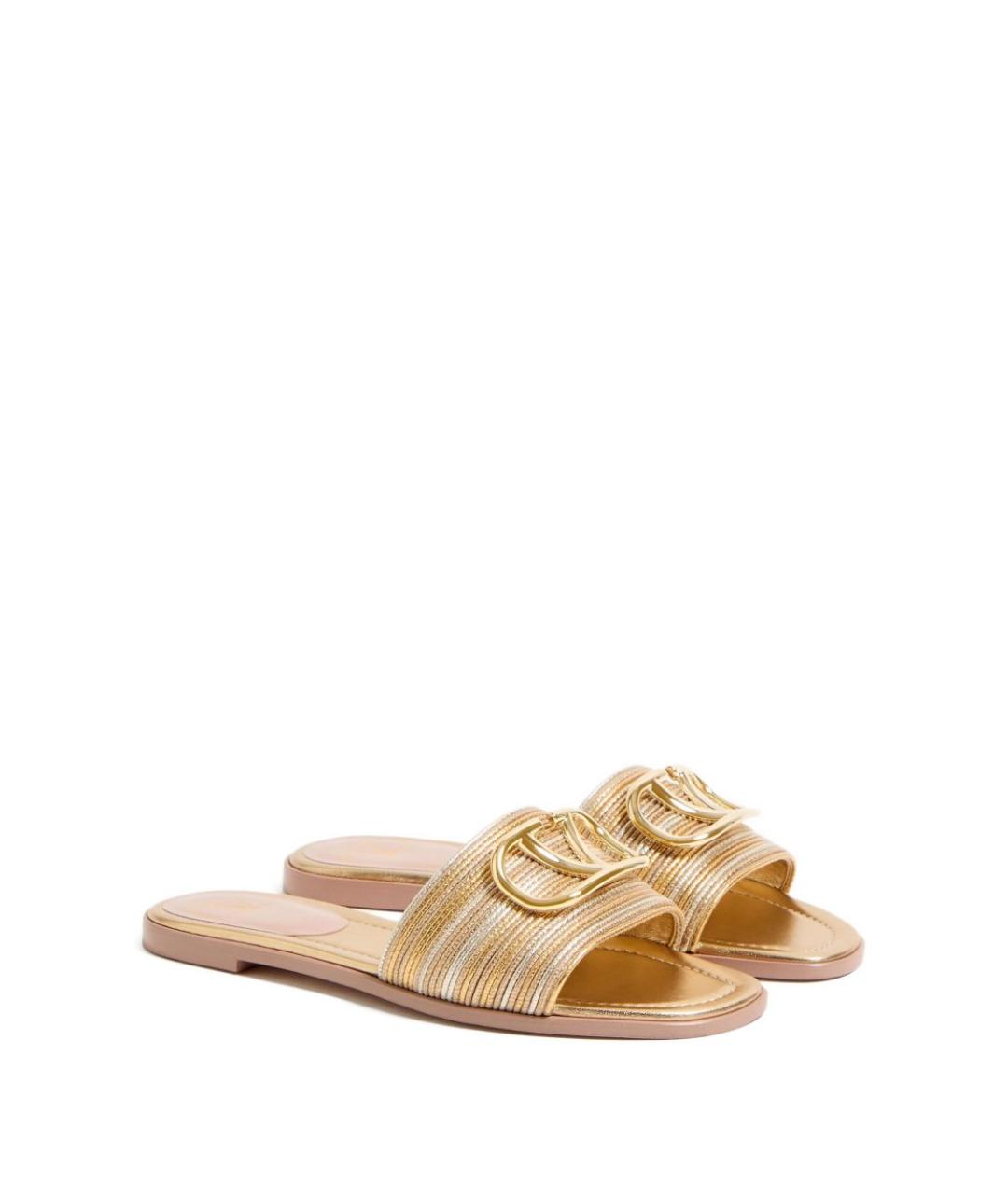VALENTINO Золотые текстильные шлепанцы, фото 3