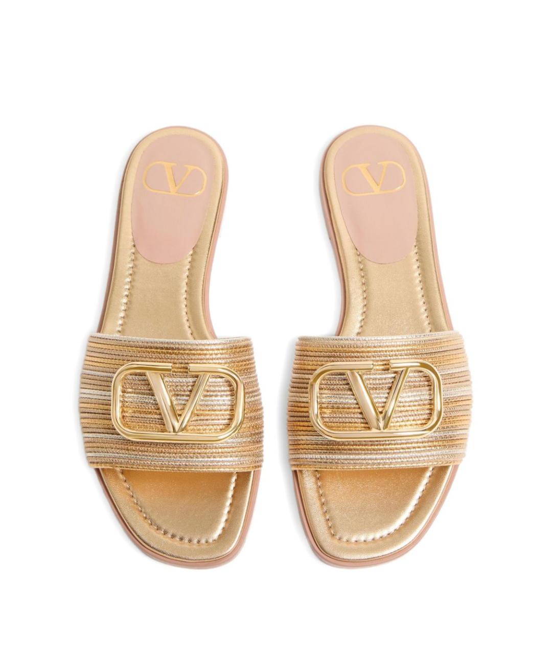 VALENTINO Золотые текстильные шлепанцы, фото 5