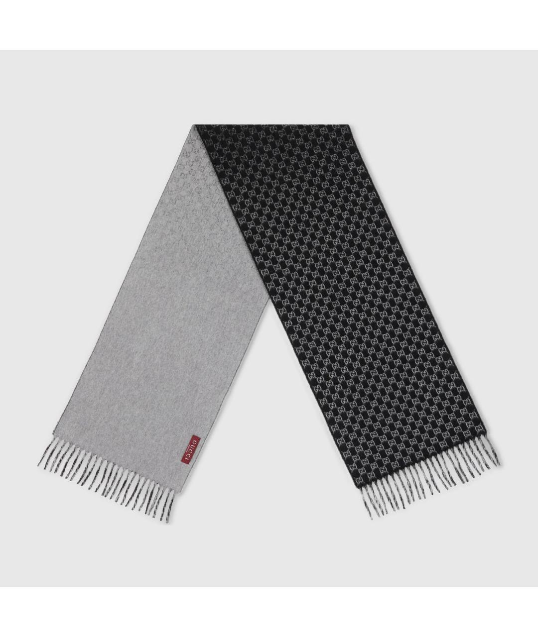 GUCCI Черный шерстяной шарф, фото 2