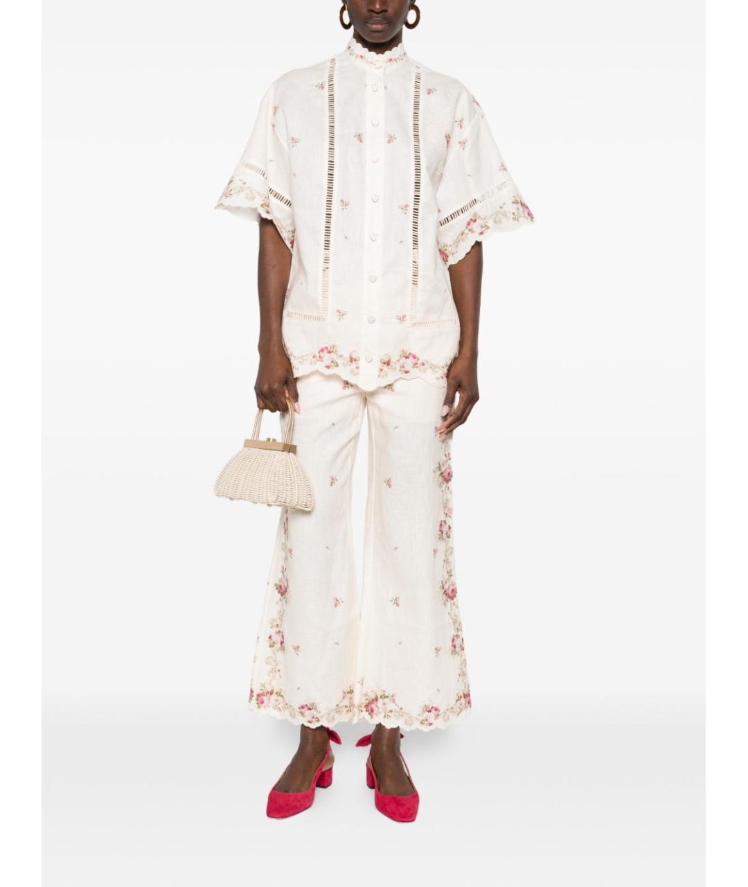 ZIMMERMANN Бежевые льняные прямые брюки, фото 3