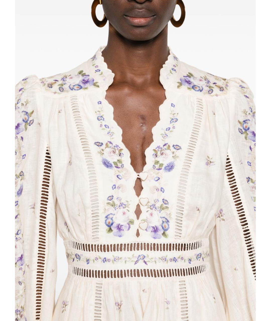 ZIMMERMANN Бежевое льняное повседневное платье, фото 4