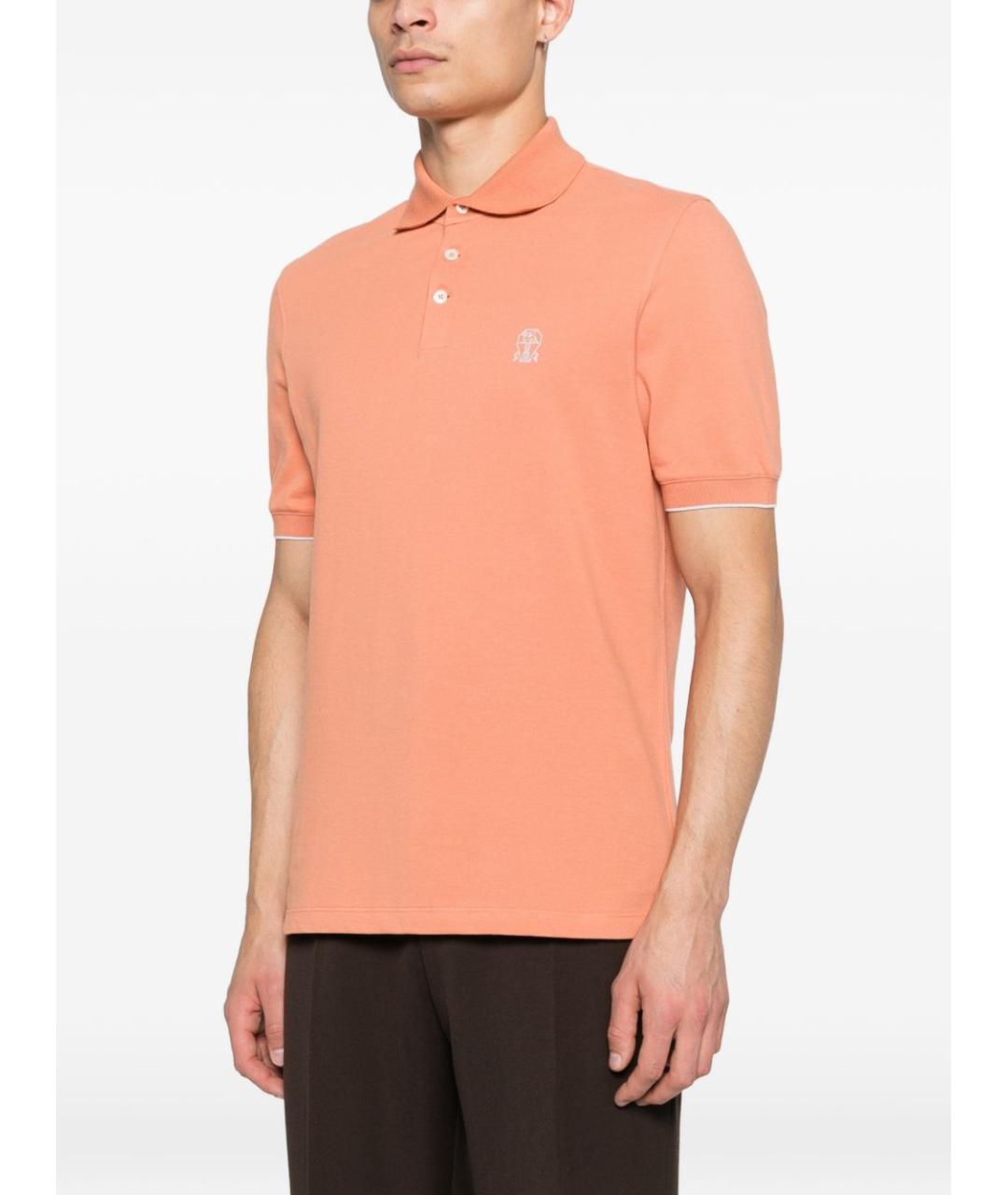 BRUNELLO CUCINELLI Оранжевая хлопковая футболка, фото 3