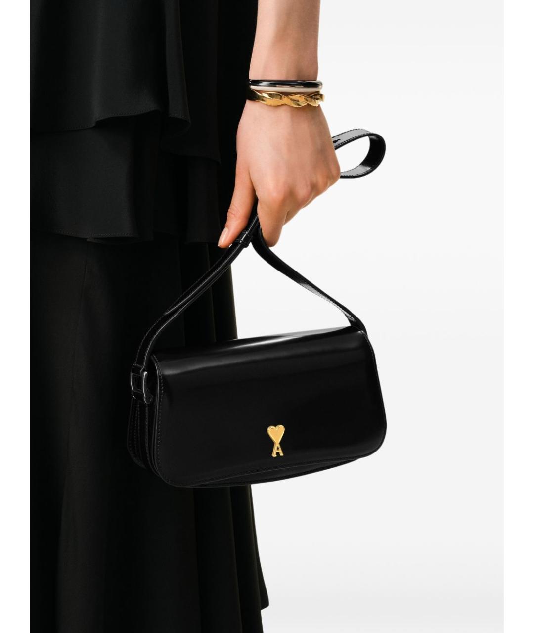 Ami Paris Черная кожаная сумка через плечо, фото 5