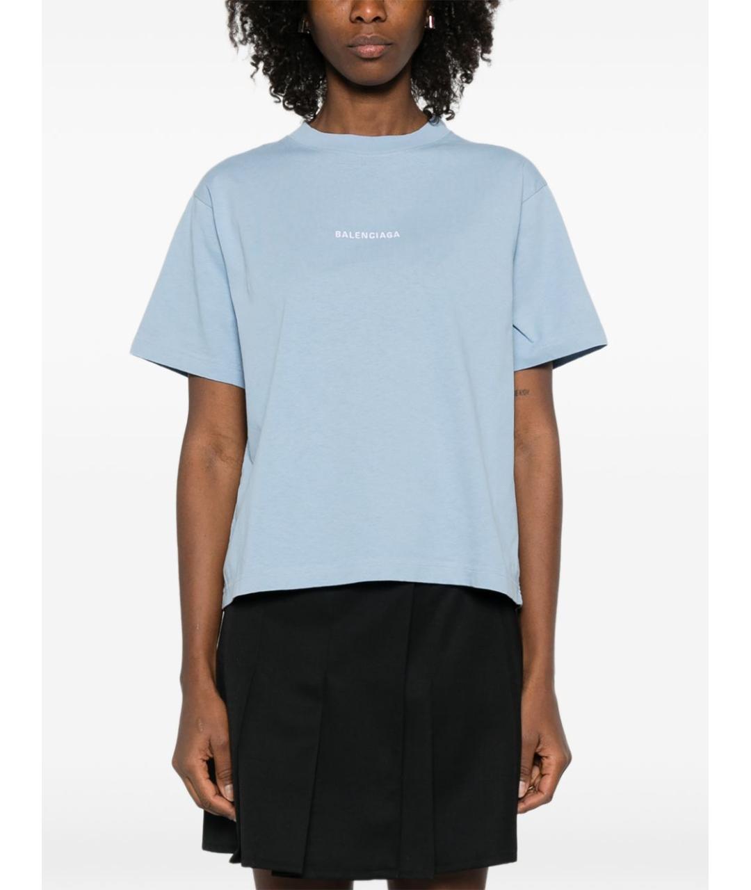 BALENCIAGA Голубая хлопковая футболка, фото 5