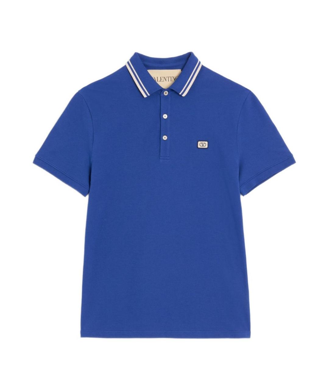 VALENTINO Синее хлопковое поло с коротким рукавом, фото 1