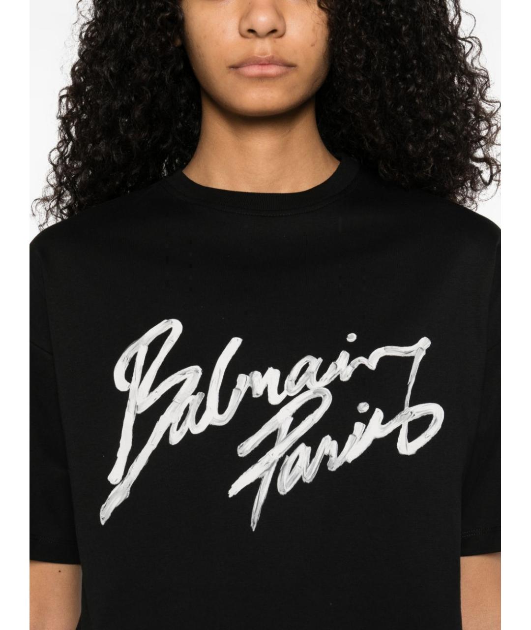 BALMAIN Черная хлопковая футболка, фото 2