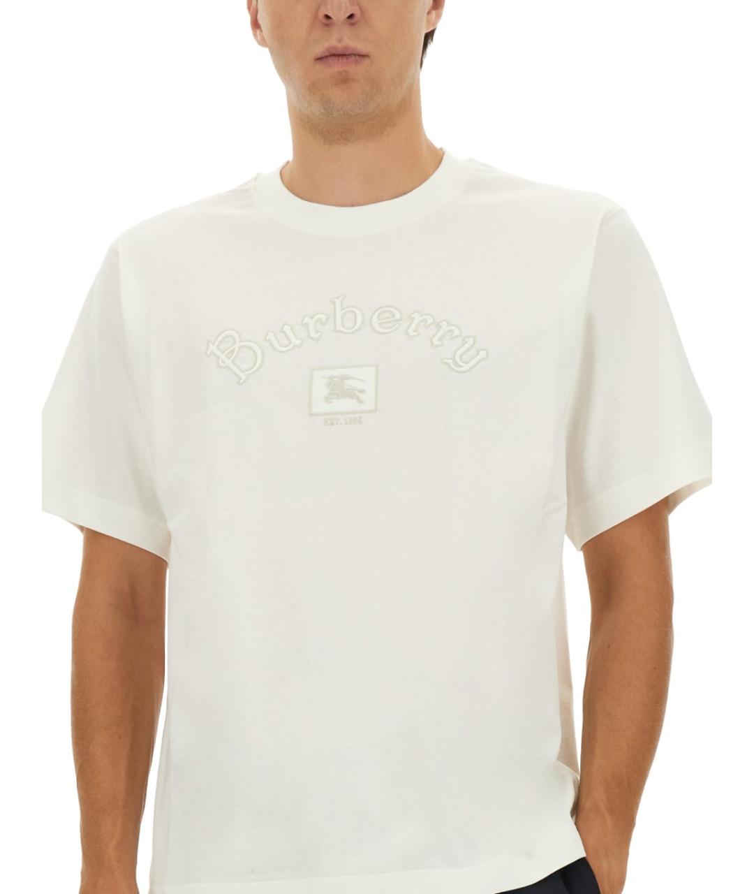BURBERRY Белая хлопковая футболка, фото 4