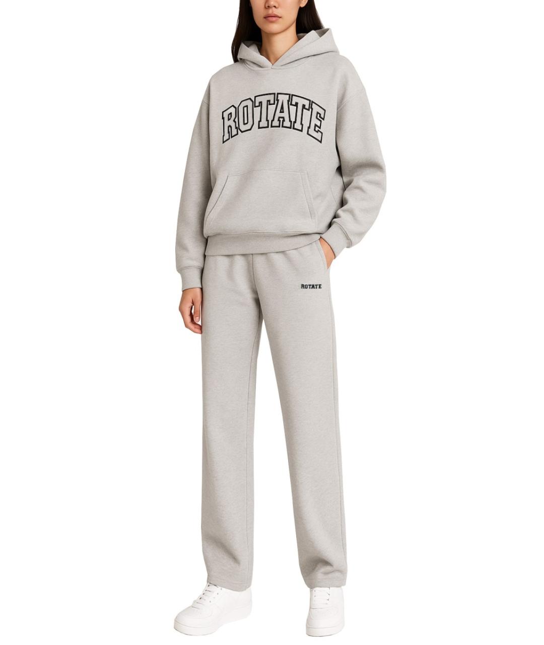 ROTATE Серые хлопковые прямые брюки, фото 2