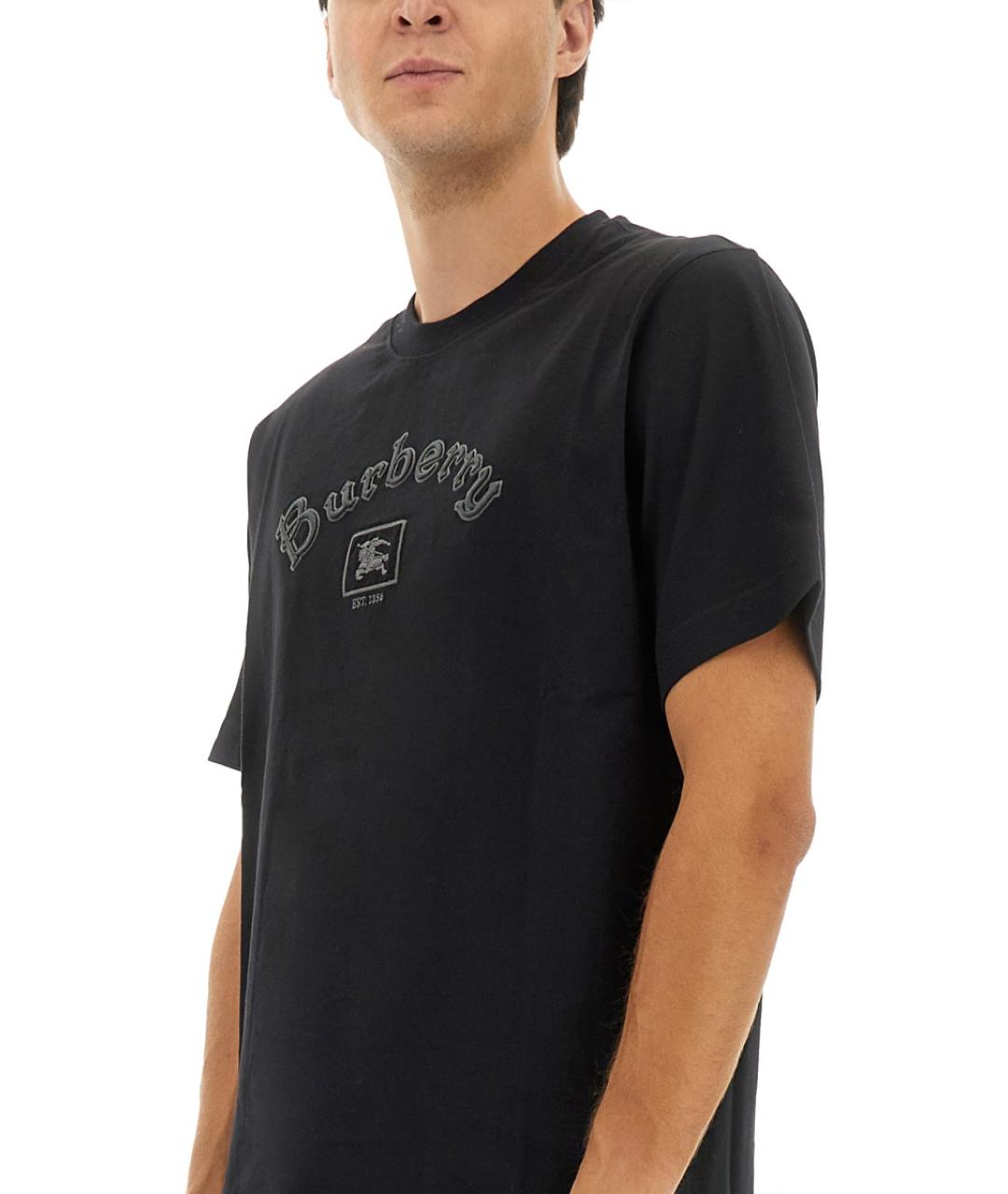 BURBERRY Черная хлопковая футболка, фото 4