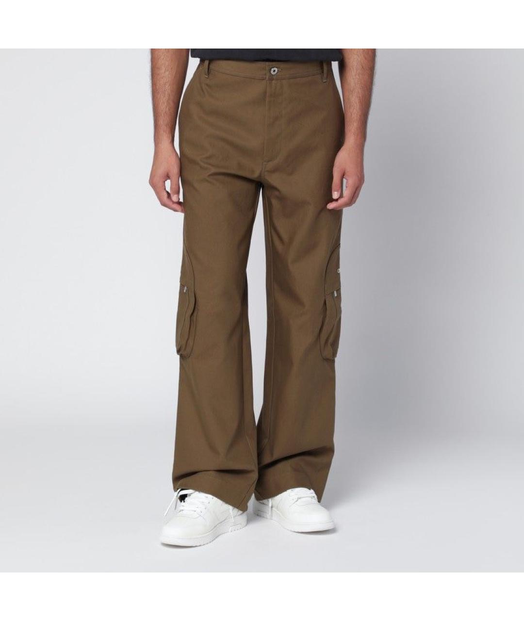 OFF-WHITE Коричневые хлопковые повседневные брюки, фото 3