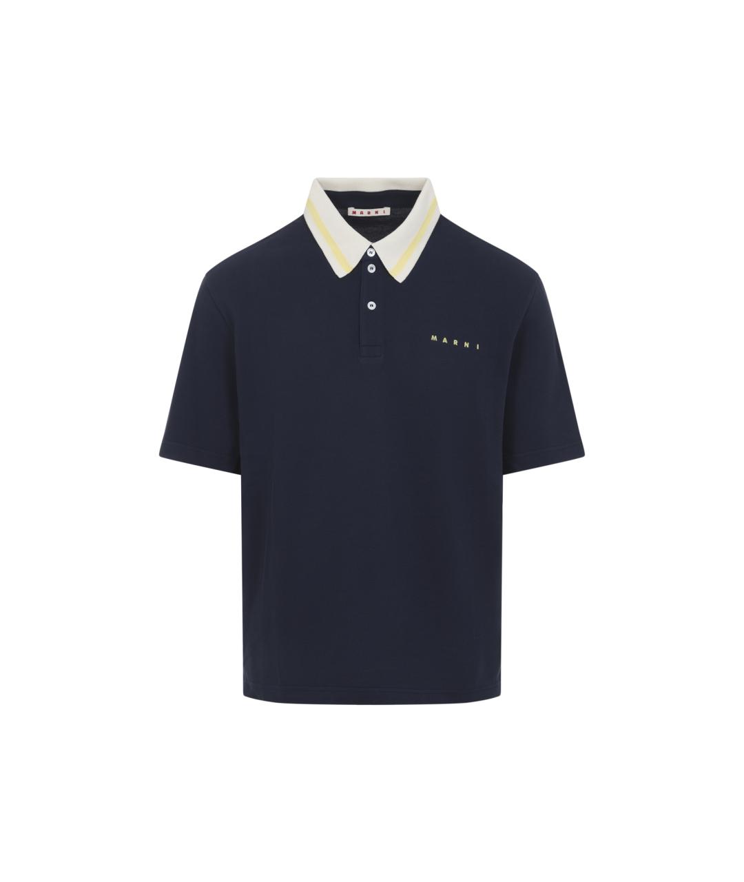MARNI Синее хлопковое поло с коротким рукавом, фото 1