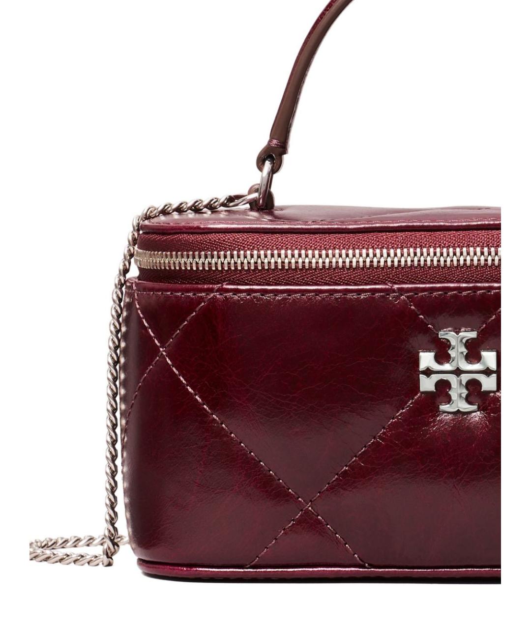 TORY BURCH Бордовая кожаная сумка с короткими ручками, фото 3