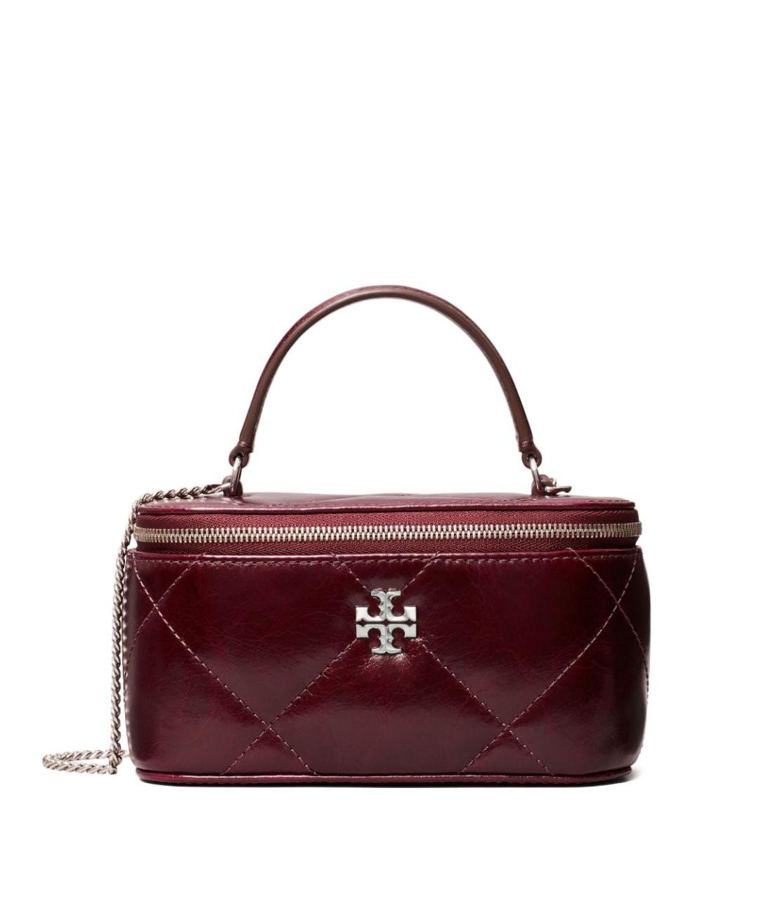 TORY BURCH Бордовая кожаная сумка с короткими ручками, фото 1