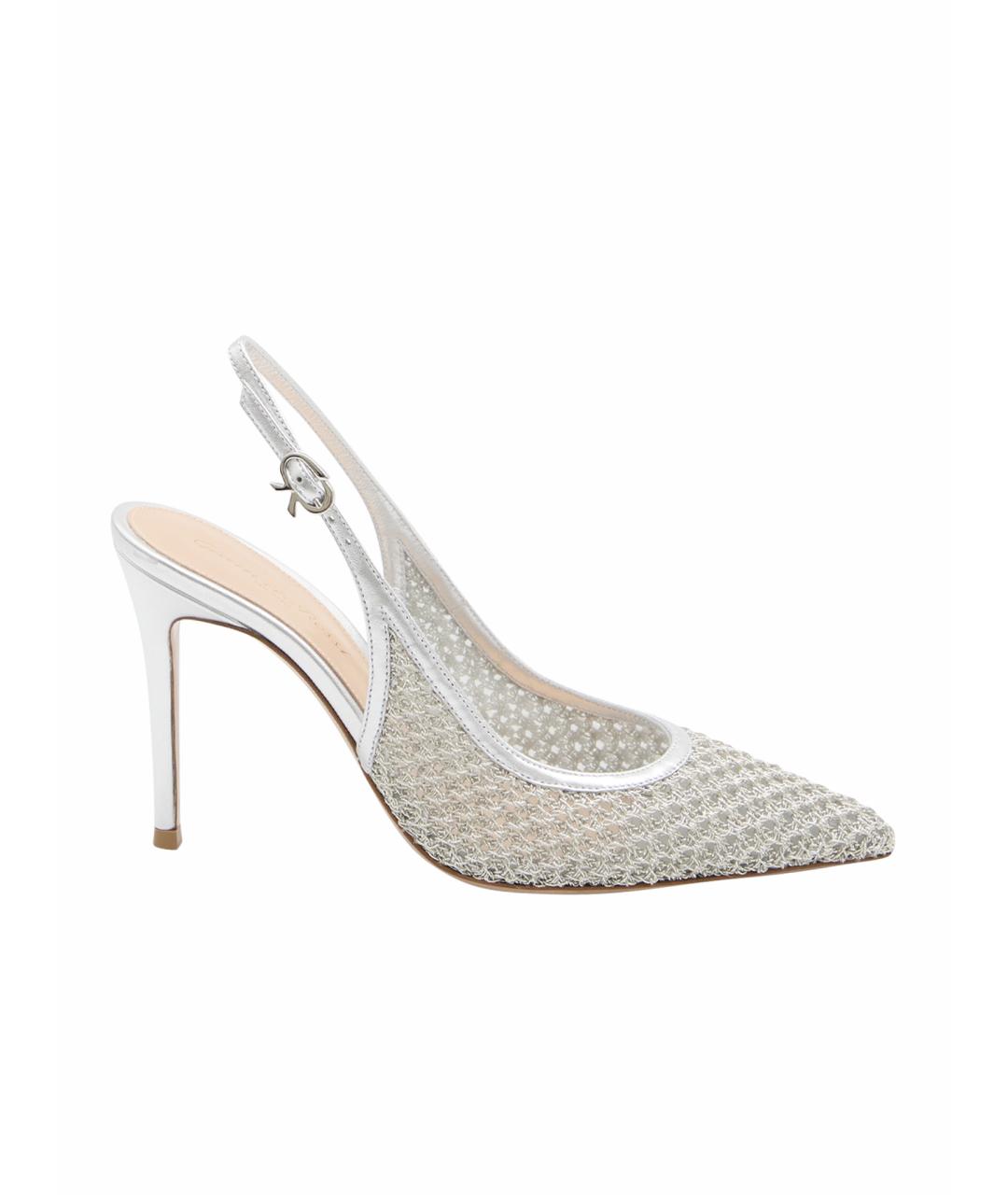 GIANVITO ROSSI Серебряные текстильные туфли, фото 1