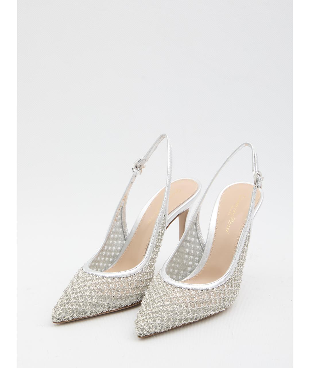 GIANVITO ROSSI Серебряные текстильные туфли, фото 2