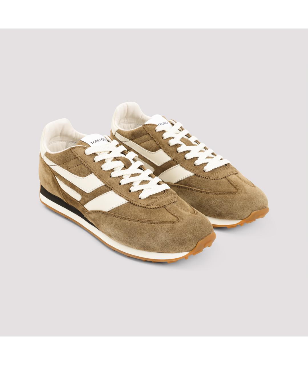 TOM FORD Коричневые кожаные низкие кроссовки / кеды, фото 3