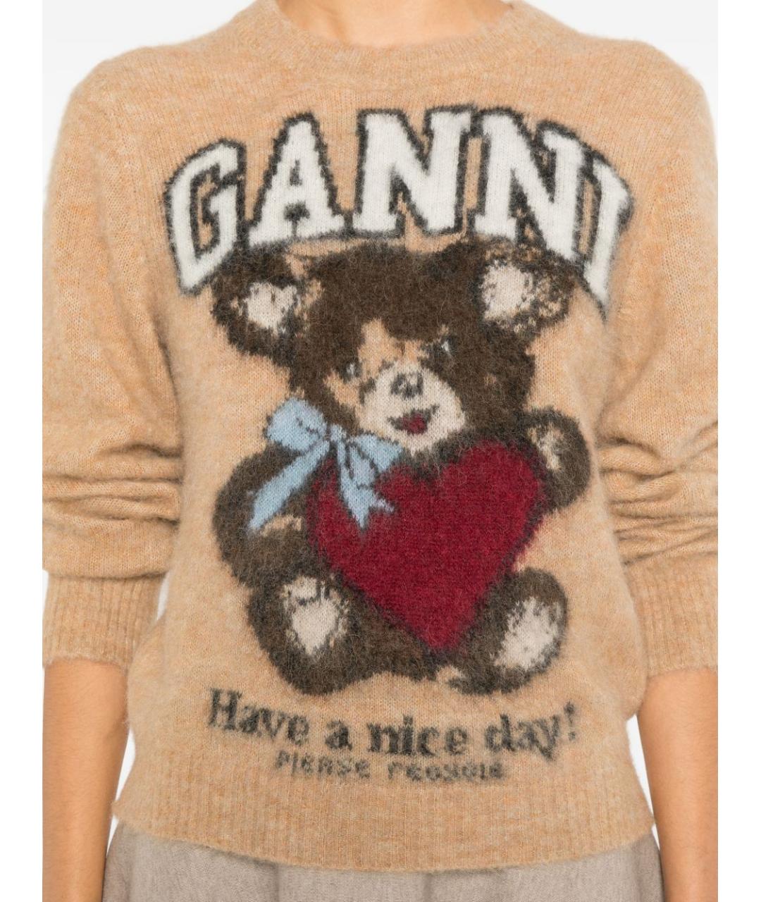 GANNI Бежевый шерстяной джемпер / свитер, фото 3