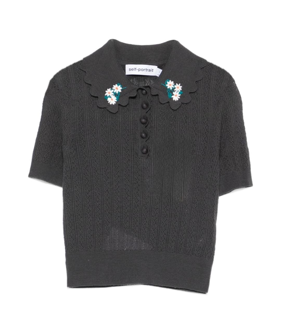 SELF-PORTRAIT Серая шерстяная футболка, фото 1