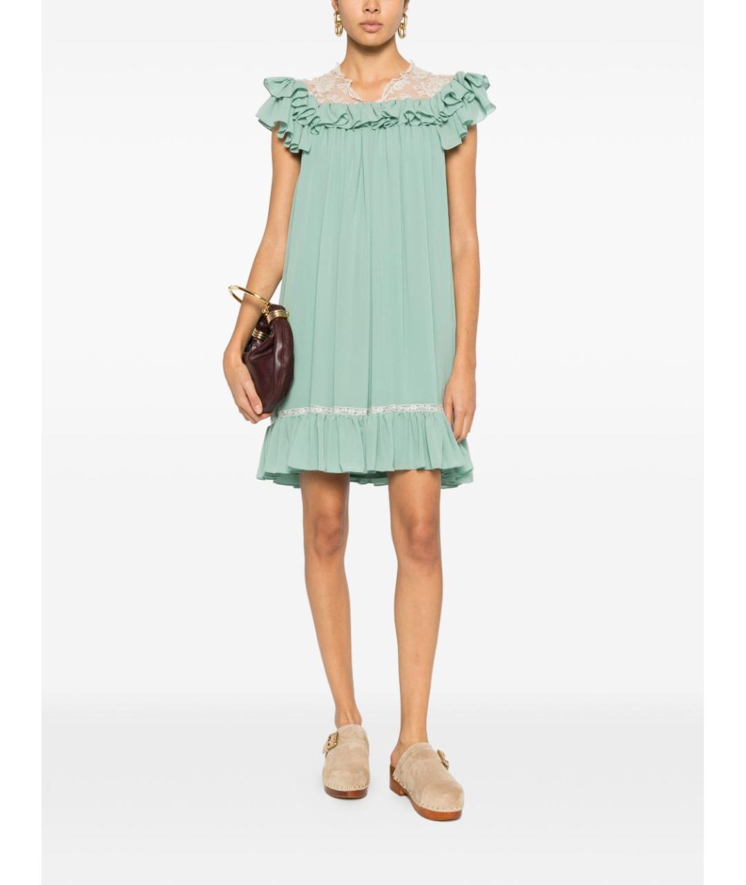 CHLOE Зеленые шелковое повседневное платье, фото 3