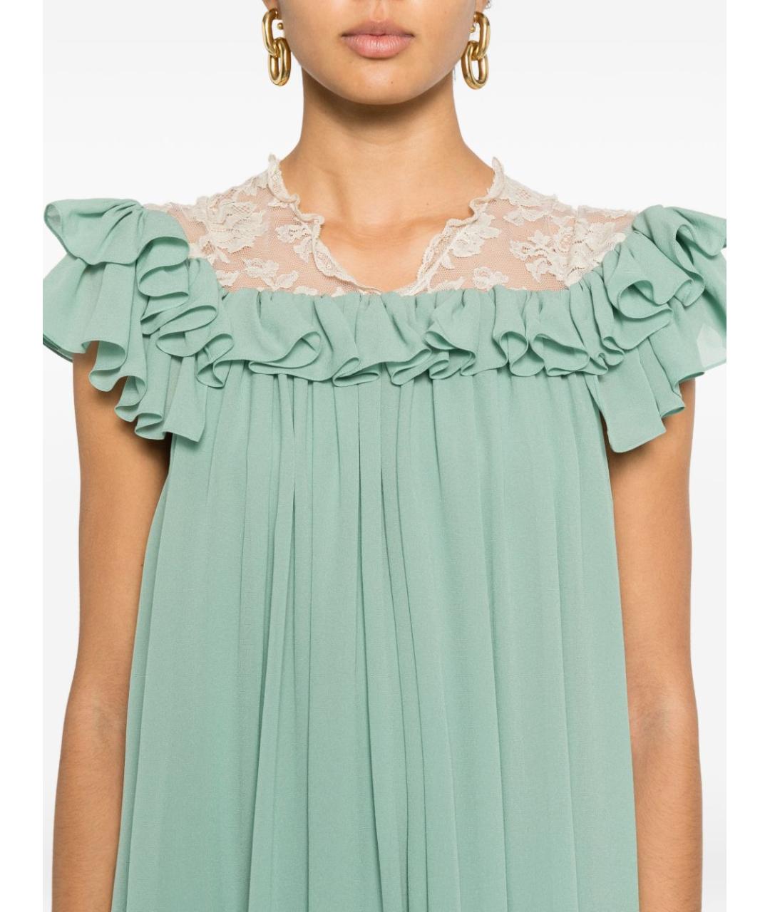 CHLOE Зеленые шелковое повседневное платье, фото 2