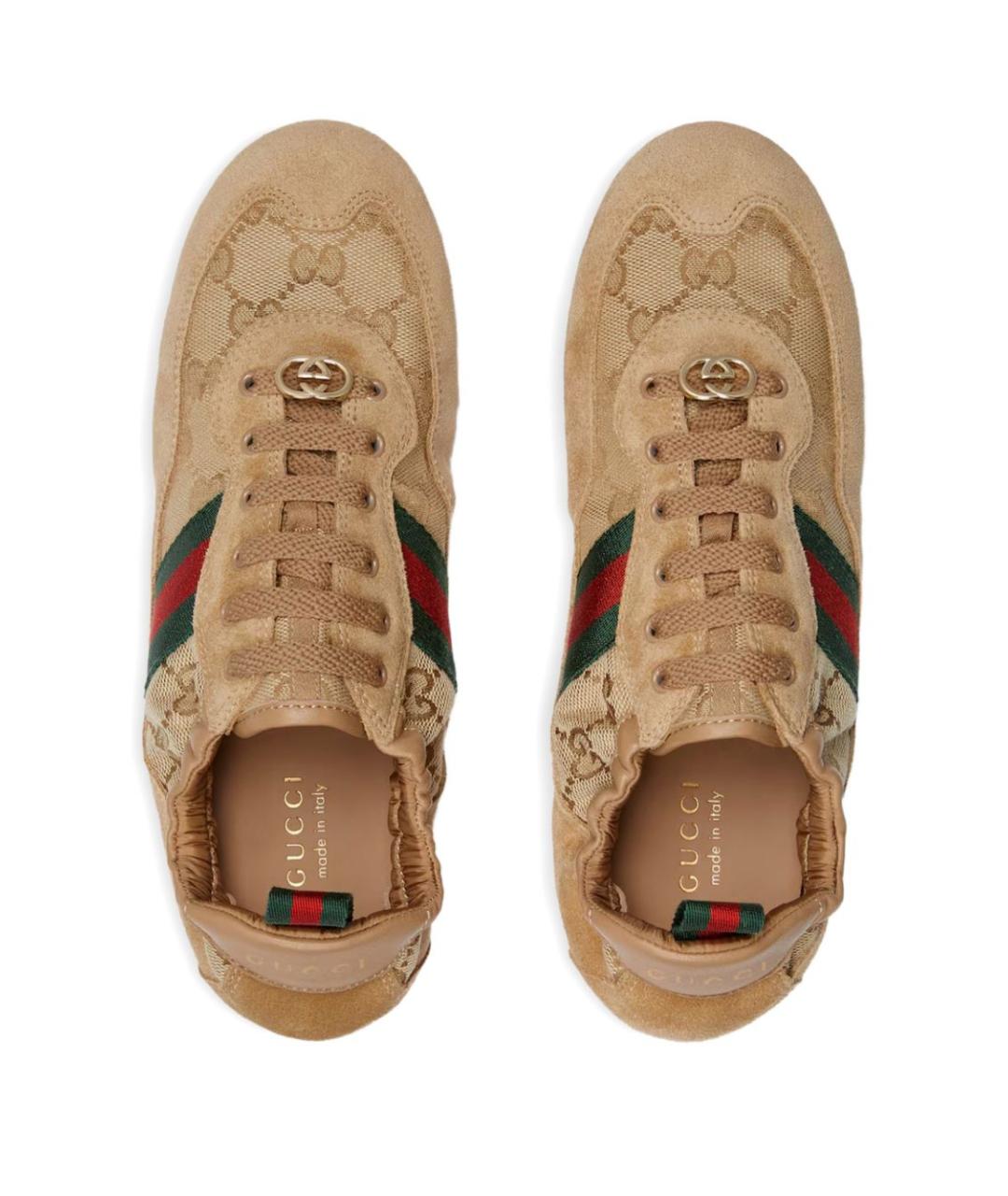 GUCCI Бежевые кожаные кроссовки, фото 5