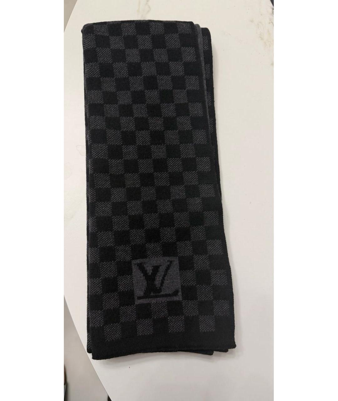 LOUIS VUITTON Антрацитовый шерстяной шарф, фото 4