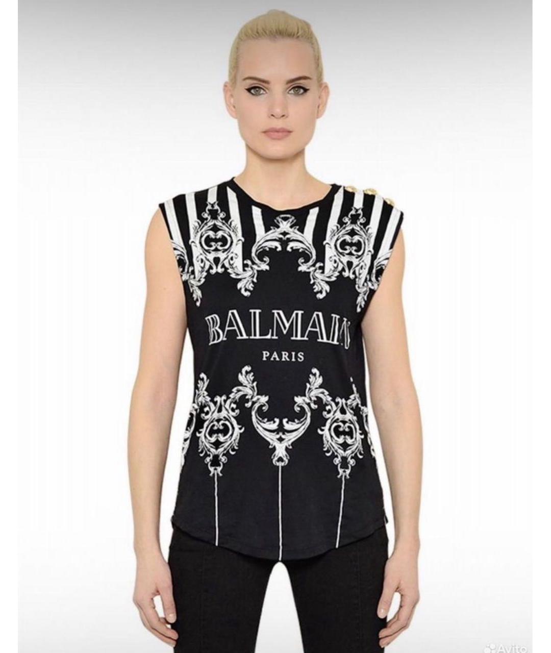 BALMAIN Черная хлопковая майка, фото 2