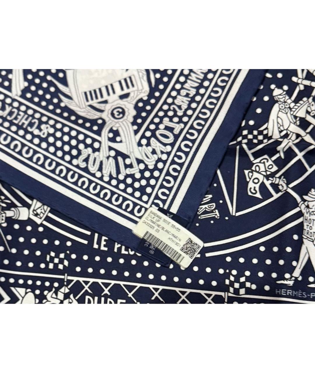 HERMES Темно-синий шелковый платок, фото 3