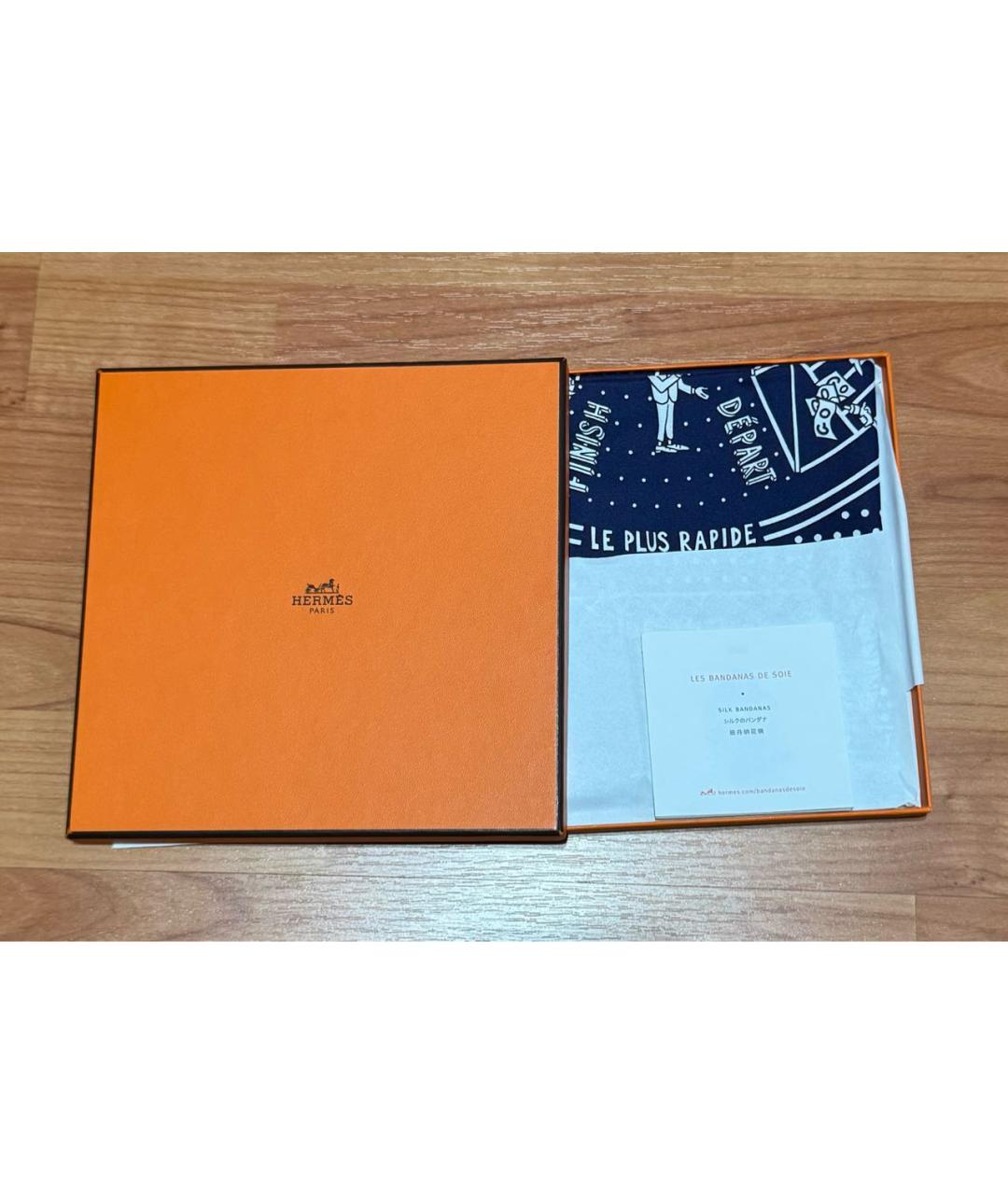 HERMES Темно-синий шелковый платок, фото 4