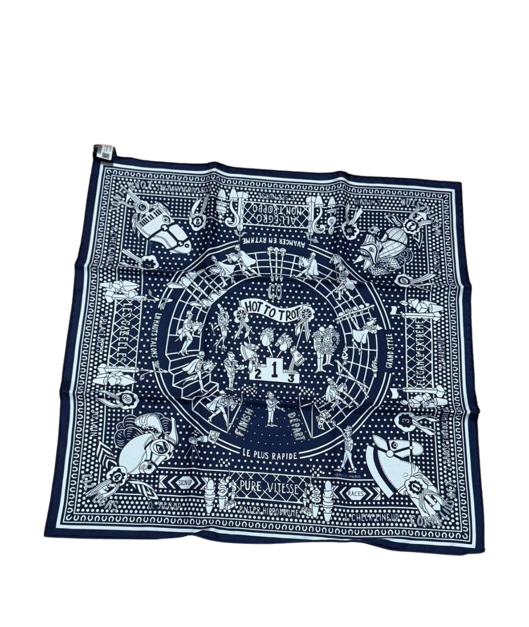 HERMES Темно-синий шелковый платок, фото 1