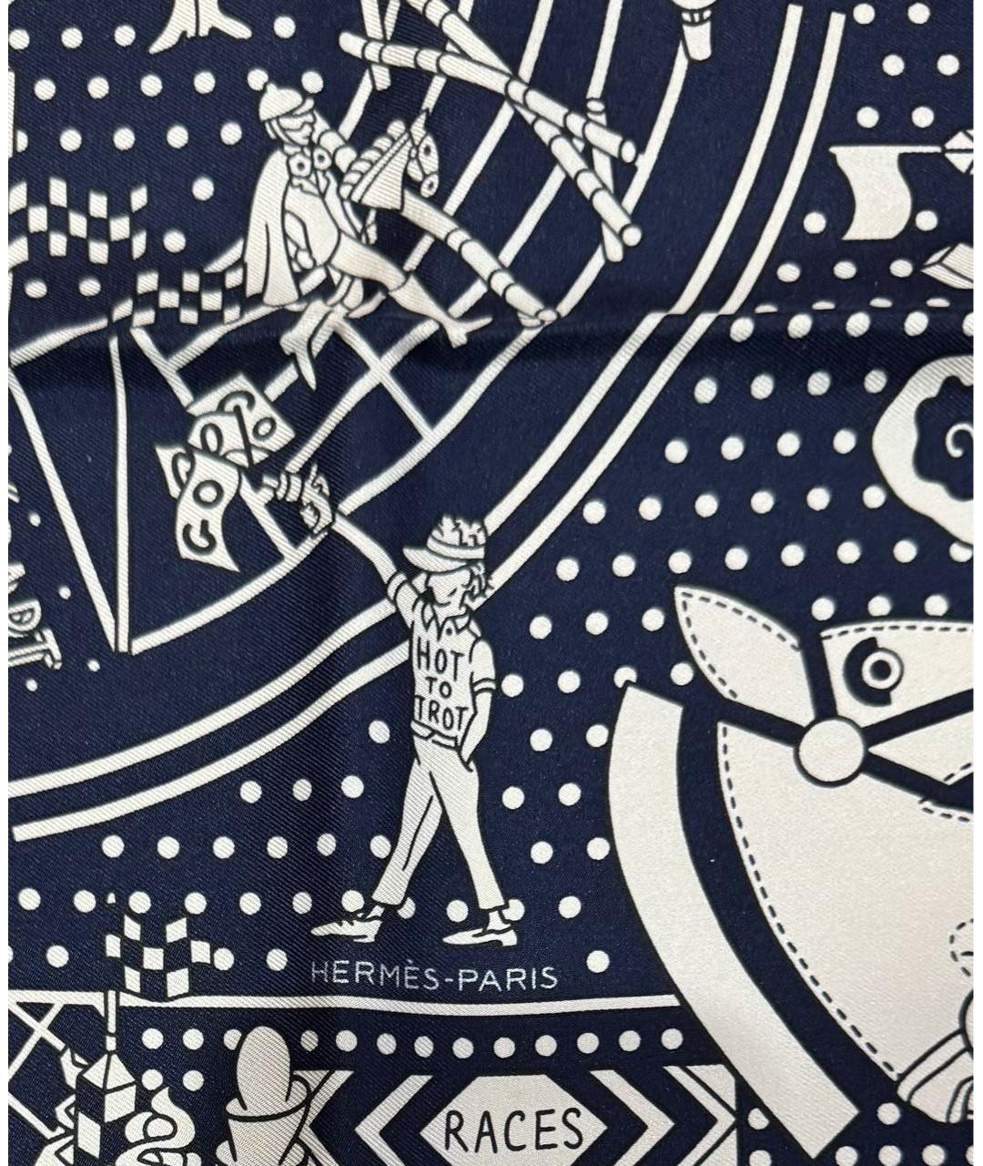 HERMES Темно-синий шелковый платок, фото 2