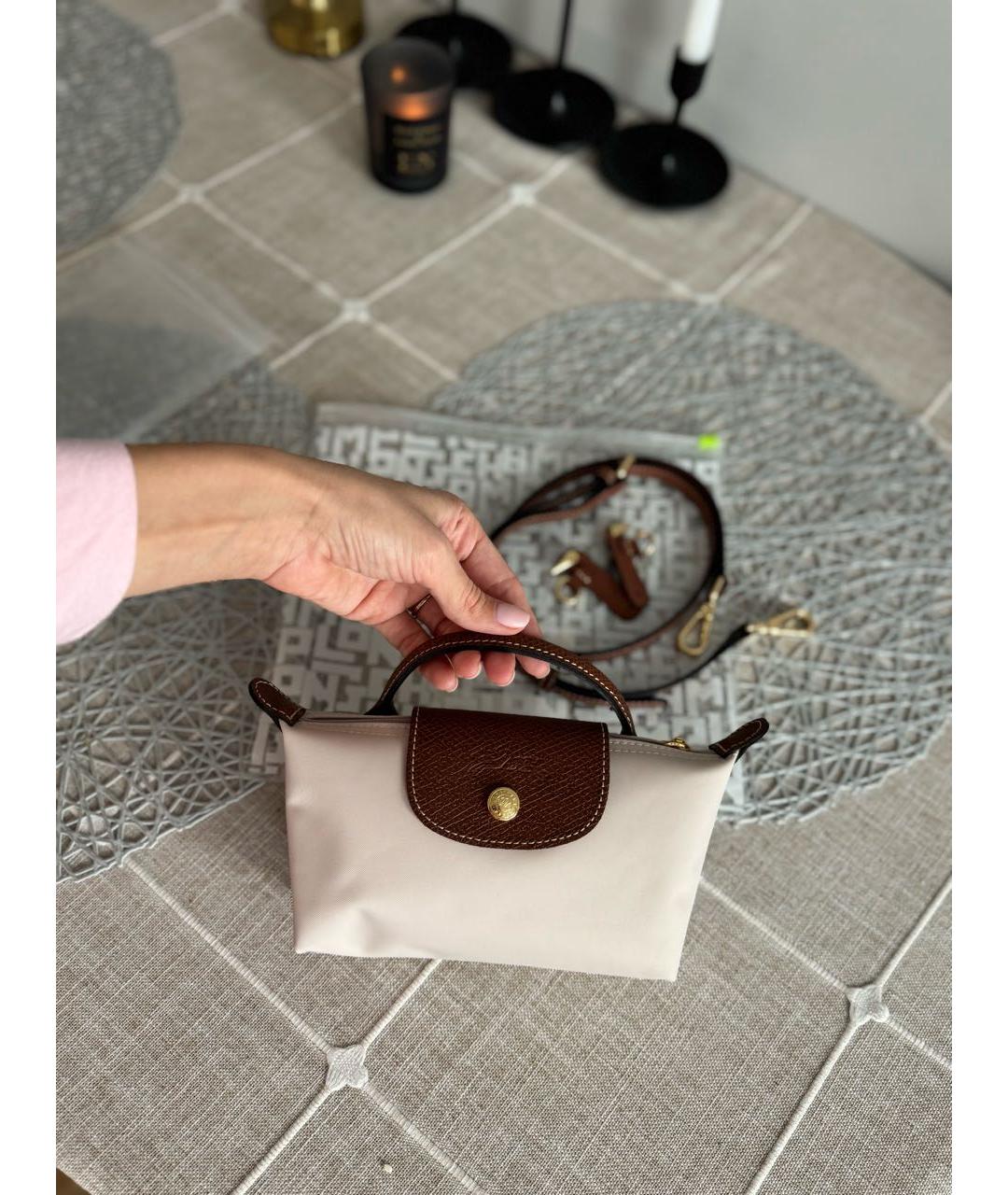 LONGCHAMP Бежевая тканевая сумка с короткими ручками, фото 3