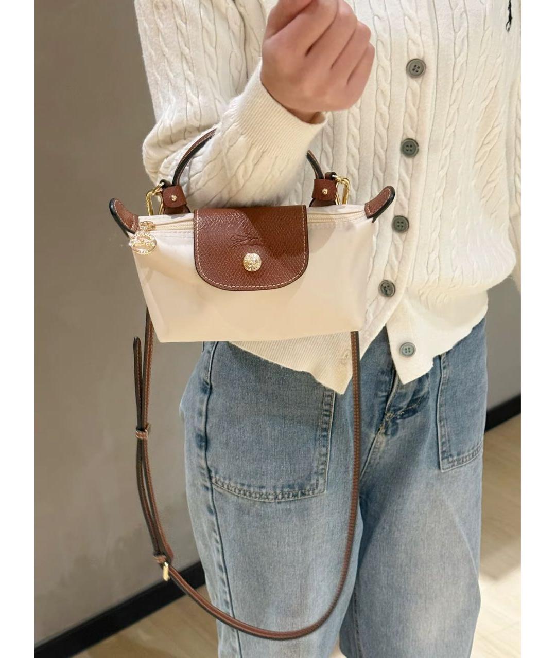 LONGCHAMP Бежевая тканевая сумка с короткими ручками, фото 8