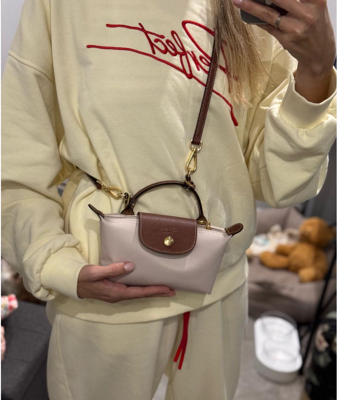 LONGCHAMP Бежевая тканевая сумка с короткими ручками, фото 7