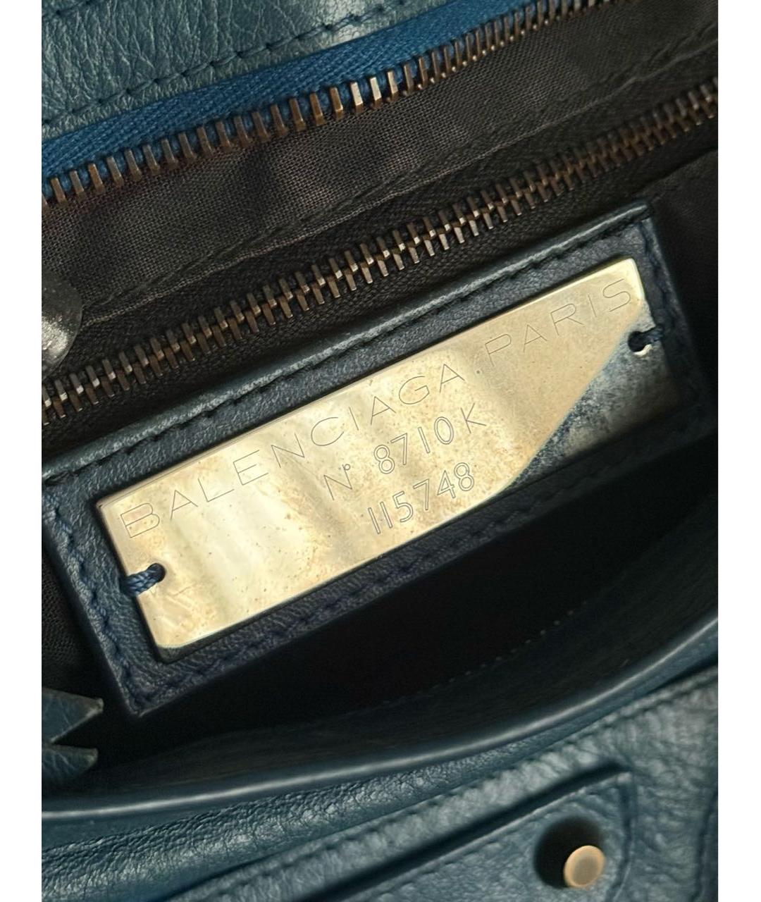 BALENCIAGA Темно-синяя кожаная сумка с короткими ручками, фото 6