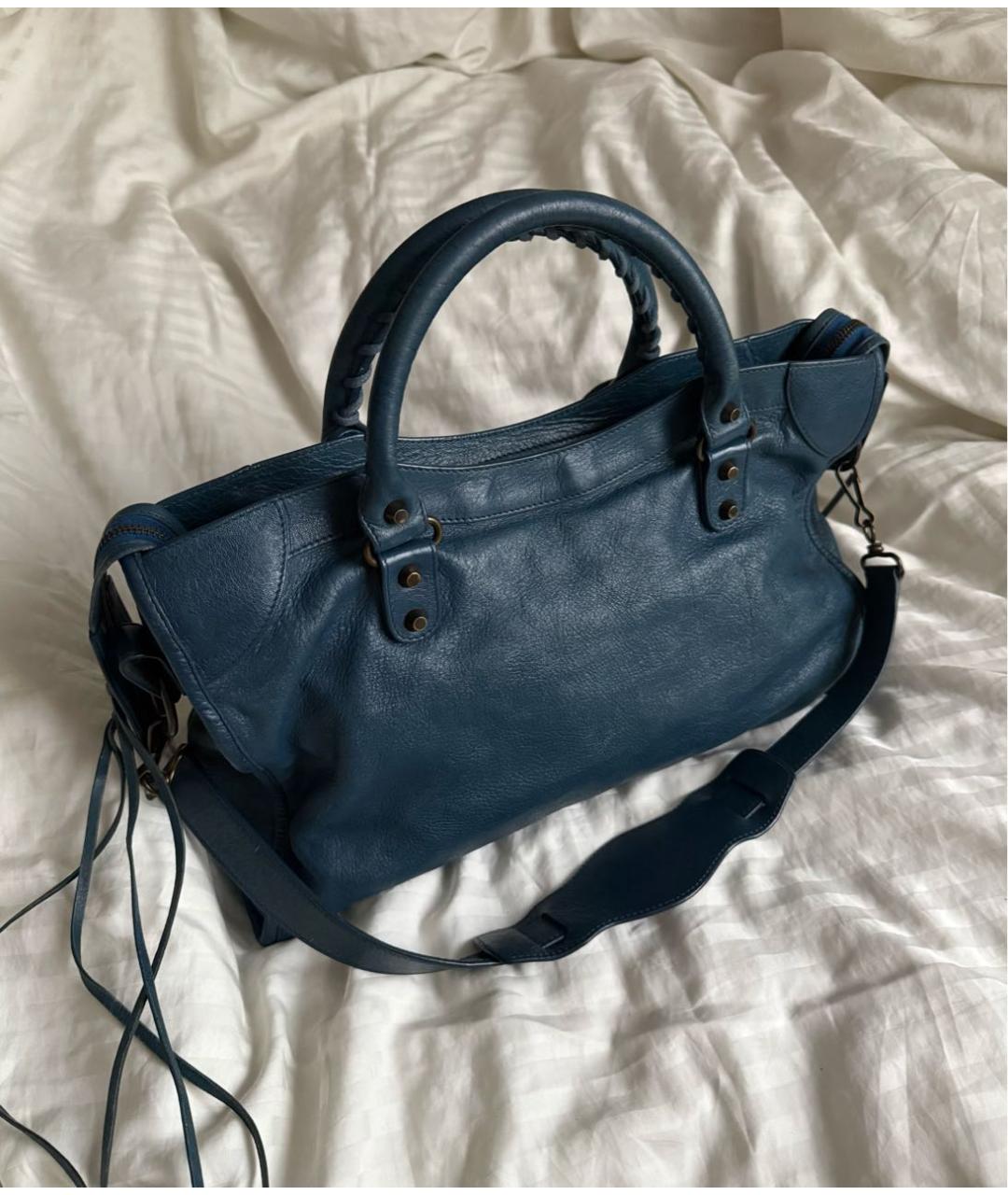 BALENCIAGA Темно-синяя кожаная сумка с короткими ручками, фото 2