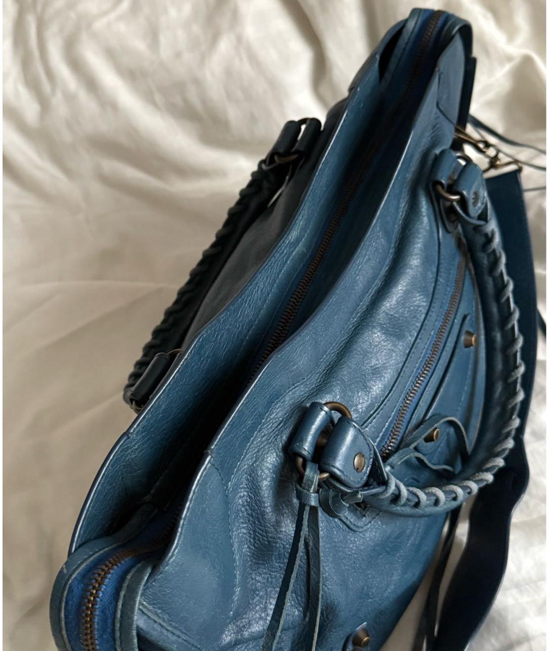 BALENCIAGA Темно-синяя кожаная сумка с короткими ручками, фото 4