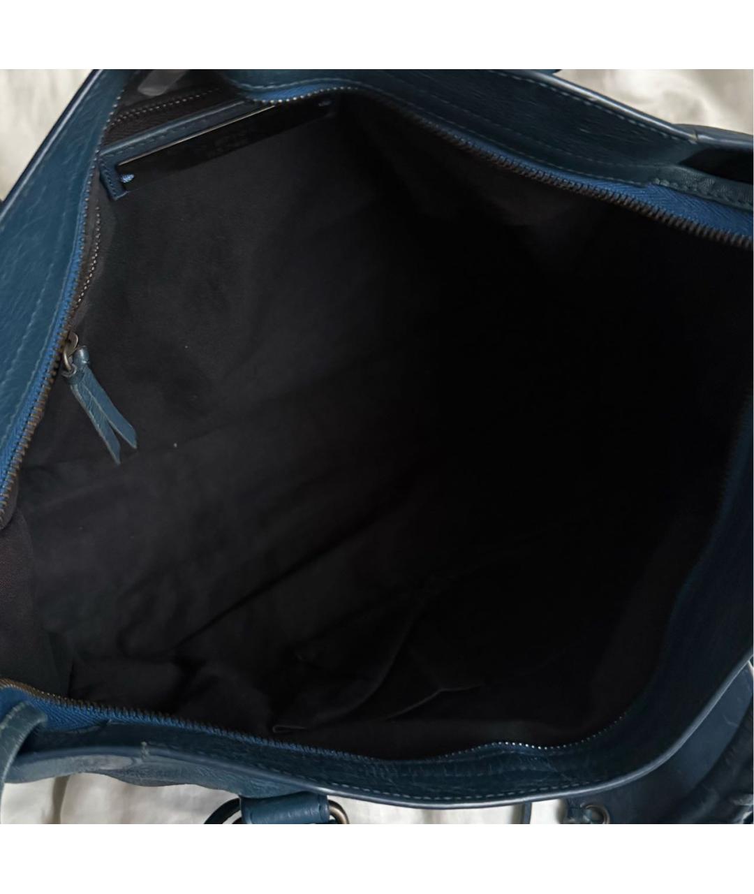 BALENCIAGA Темно-синяя кожаная сумка с короткими ручками, фото 5