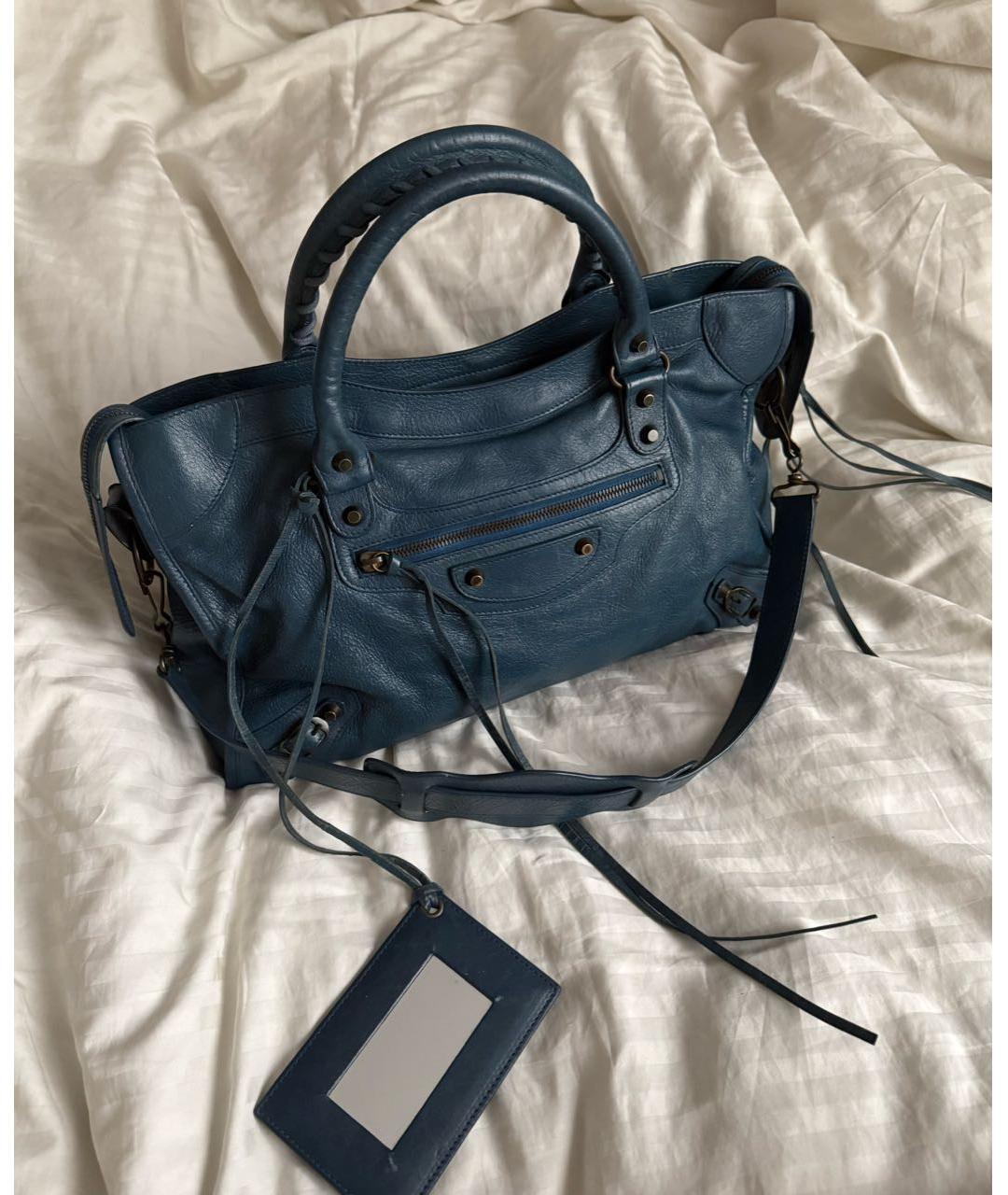 BALENCIAGA Темно-синяя кожаная сумка с короткими ручками, фото 9