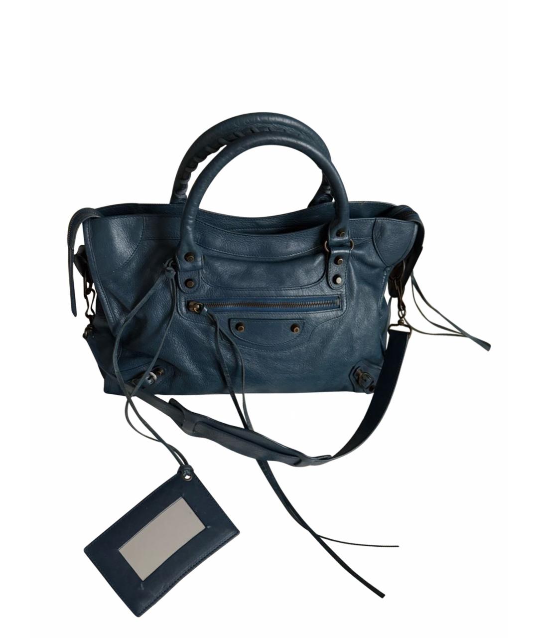 BALENCIAGA Темно-синяя кожаная сумка с короткими ручками, фото 1