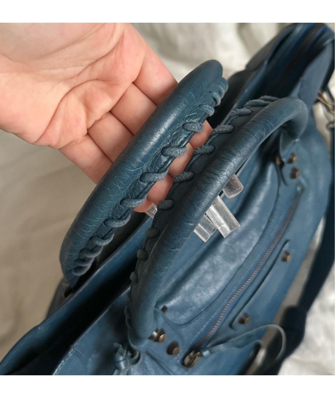 BALENCIAGA Темно-синяя кожаная сумка с короткими ручками, фото 3