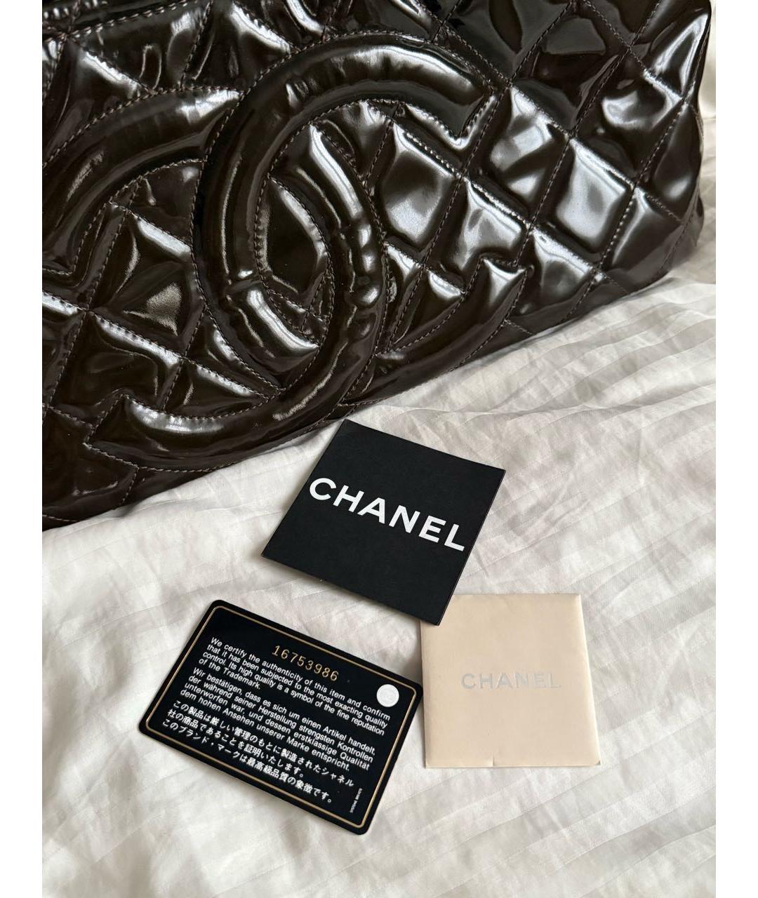 CHANEL Коричневая кожаная сумка с короткими ручками, фото 6