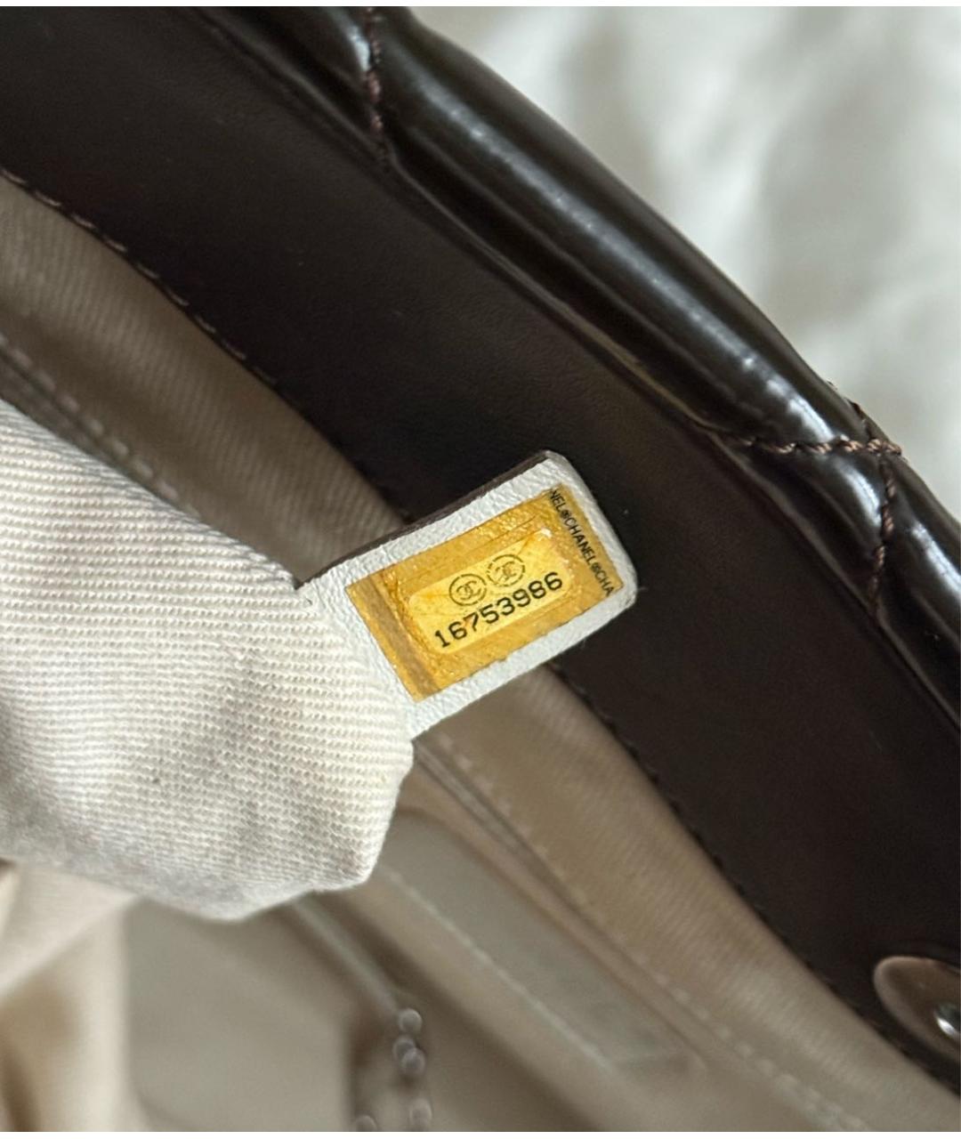 CHANEL Коричневая кожаная сумка с короткими ручками, фото 8