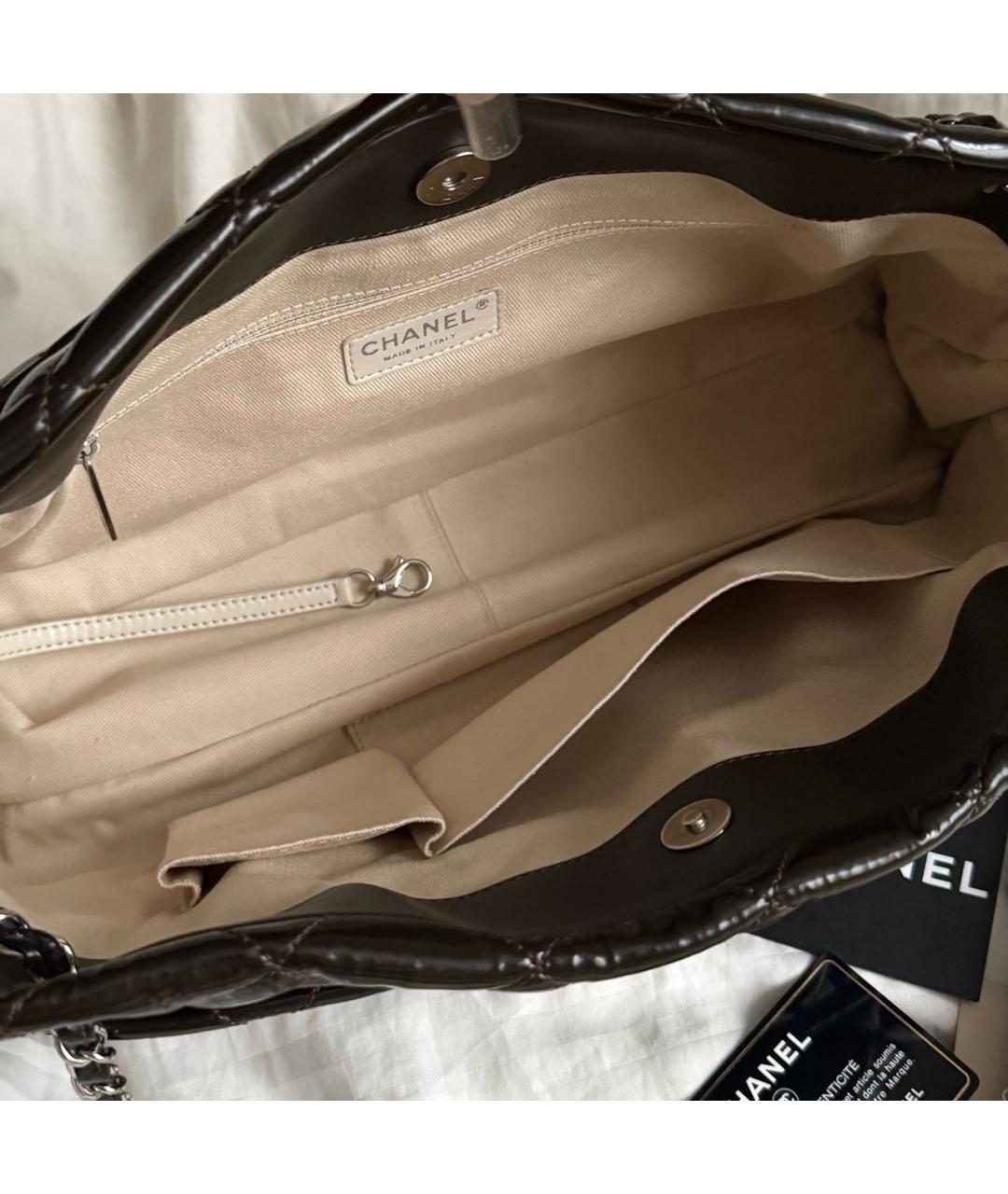 CHANEL Коричневая кожаная сумка с короткими ручками, фото 7